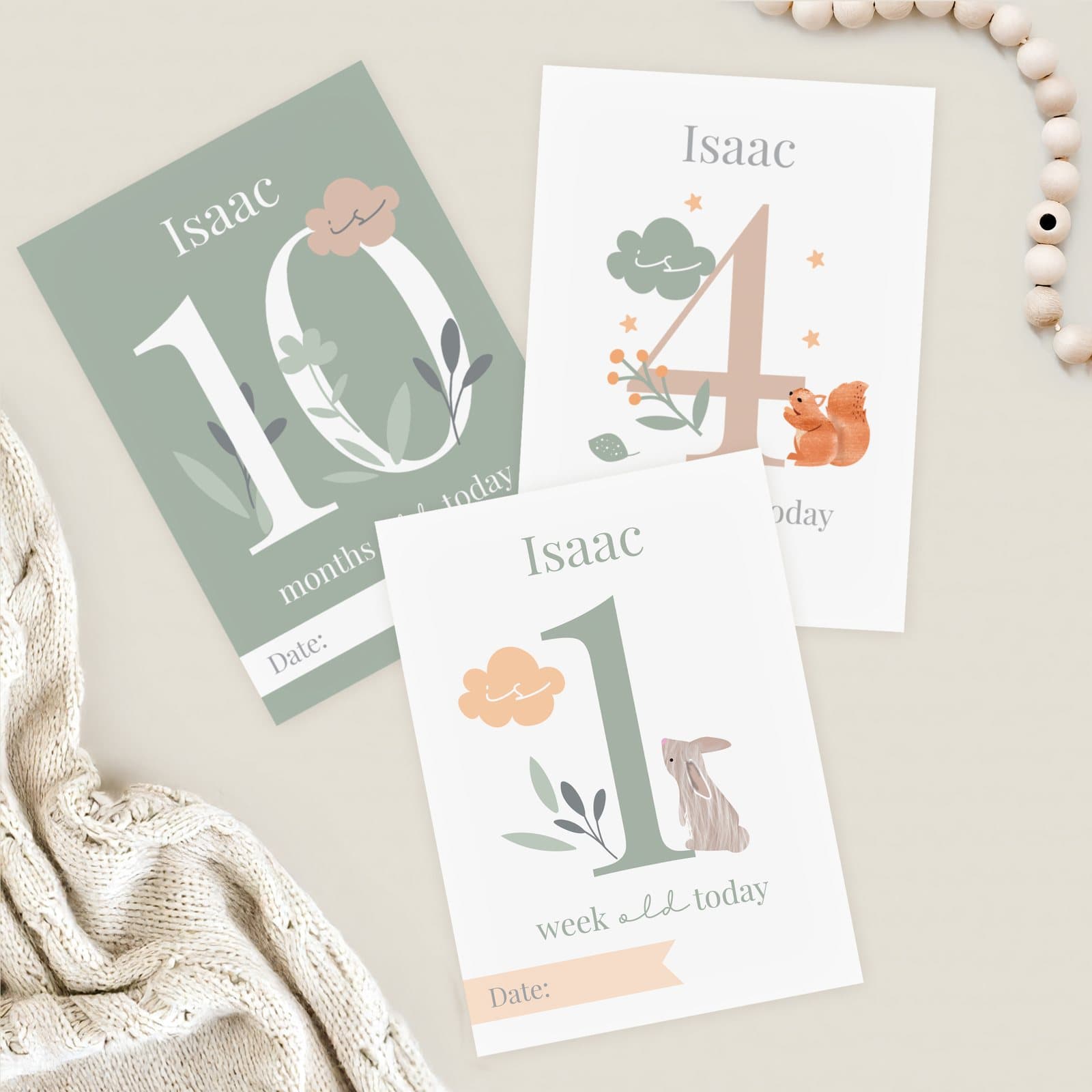Set of woodland animals baby milestone cards