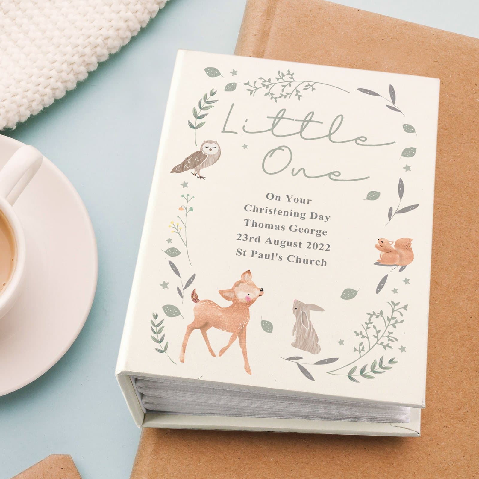 Personalised woodland animals 6x4 photo album with sleeves