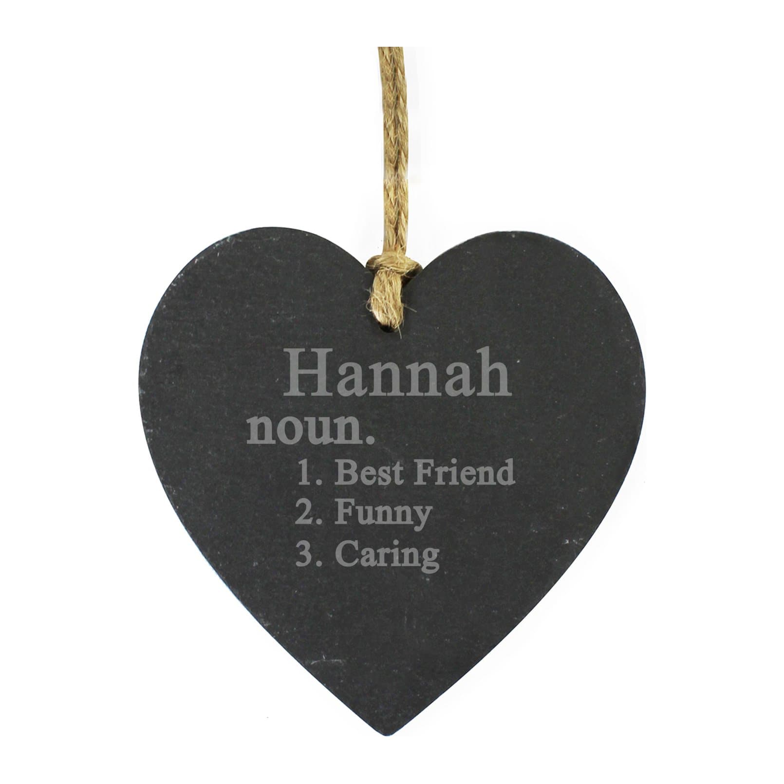 Slate heart decoration with a noun definition design and personalised text