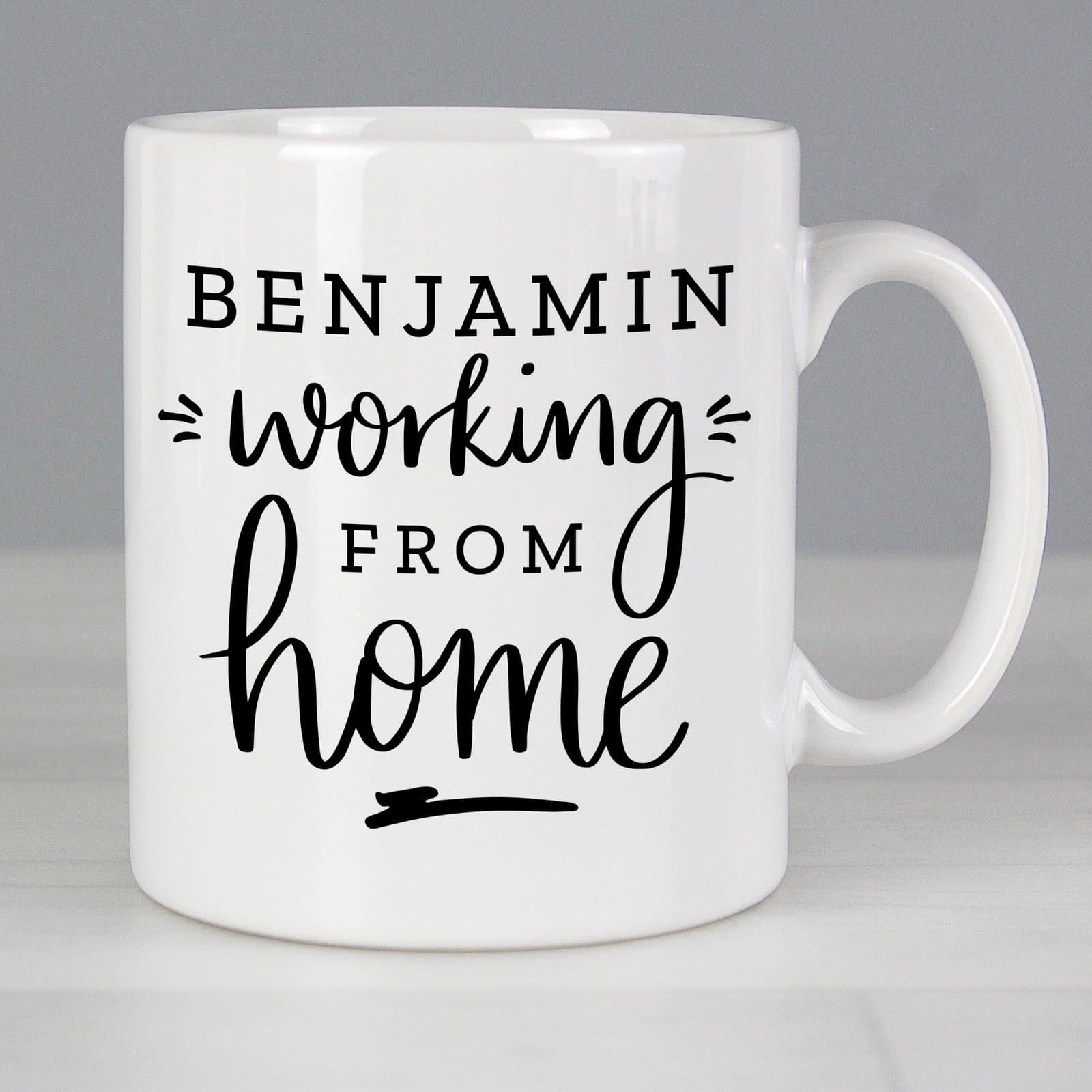 Ceramic working from home mug personalised with a name