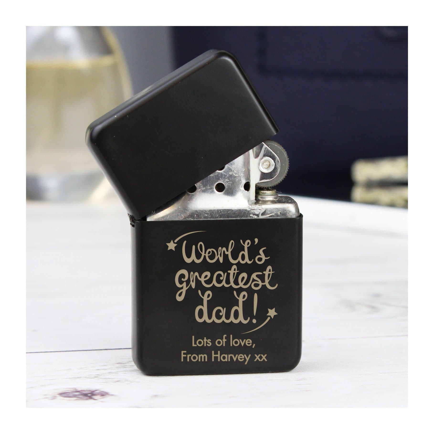 Black personalised World's Greatest Dad lighter