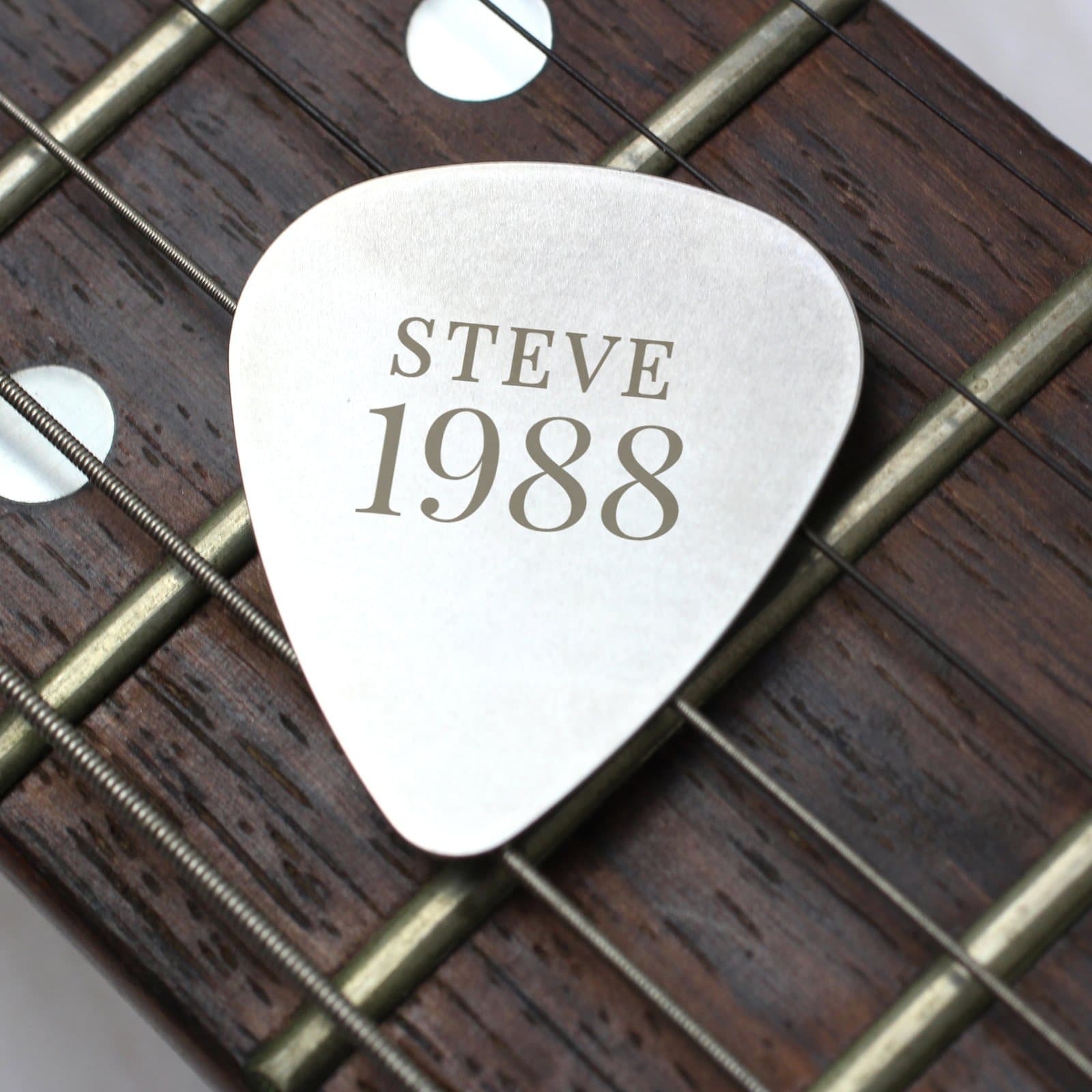 Silver stainless steel personalised guitar plectrum