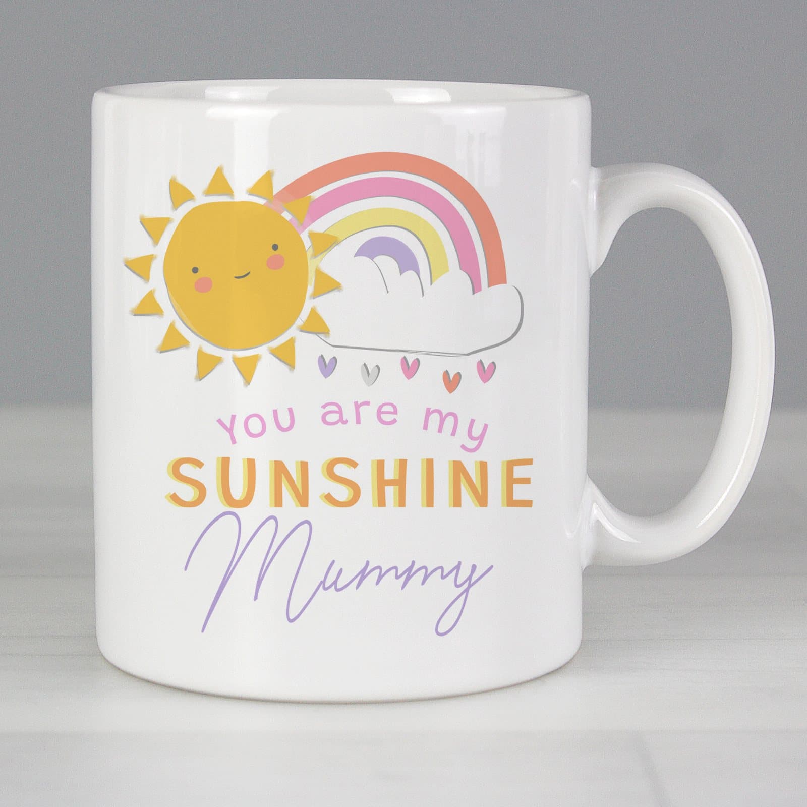 Ceramic You Are My Sunshine mug personalised with a name on the front
