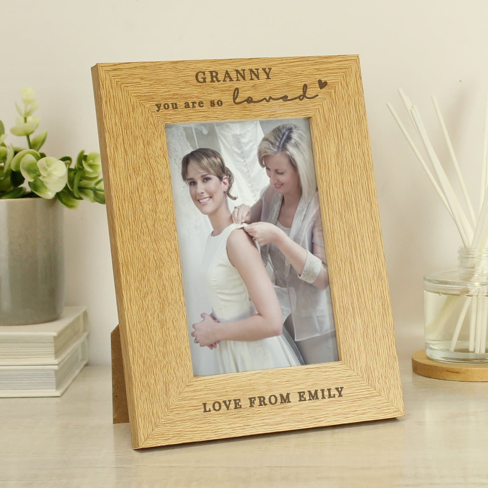 Oak veneer photo frame with You Are So Loved text and personalised lines