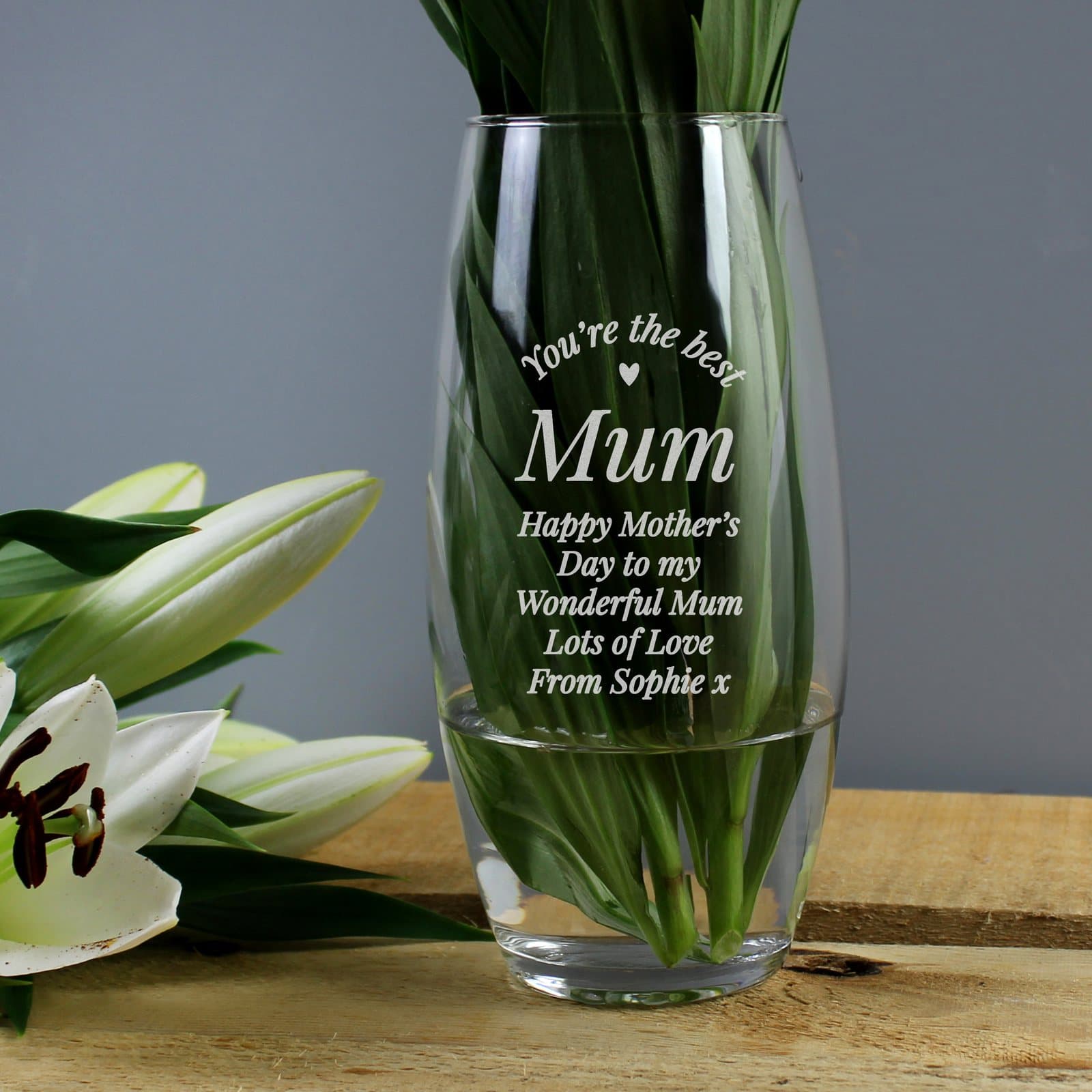 Glass bullet vase personalised with You're The Best