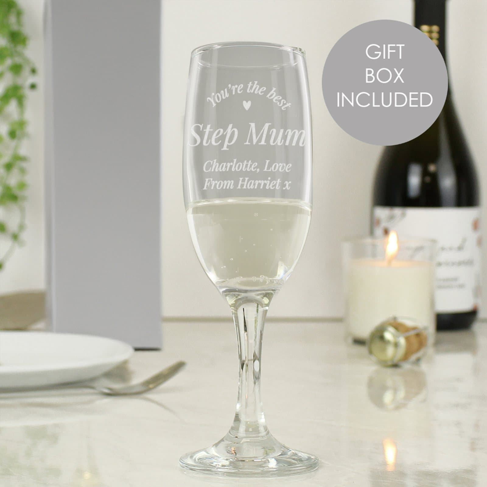 Personalised flute glass with You're The Best and a name or role