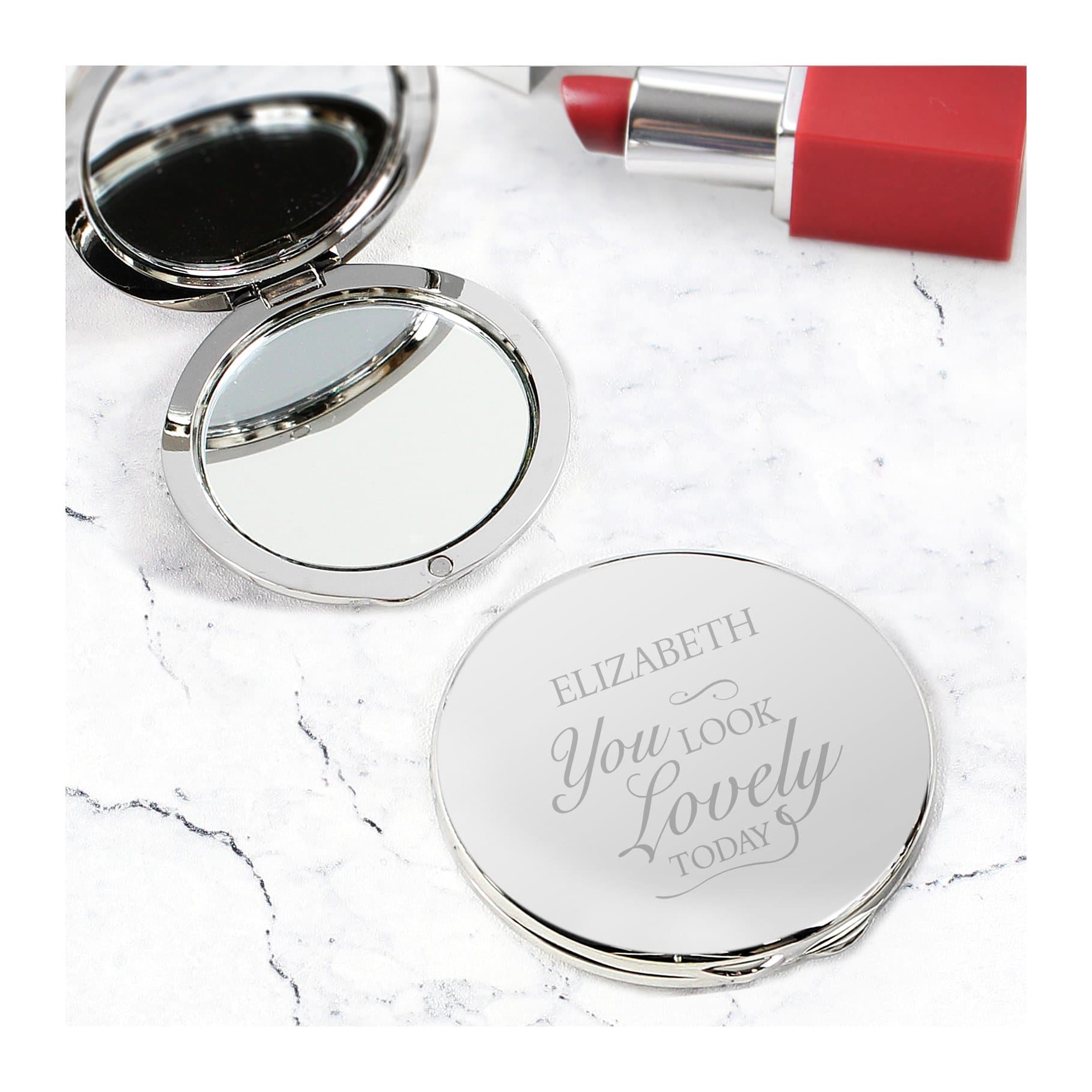 Nickel plated compact mirror with black pouch