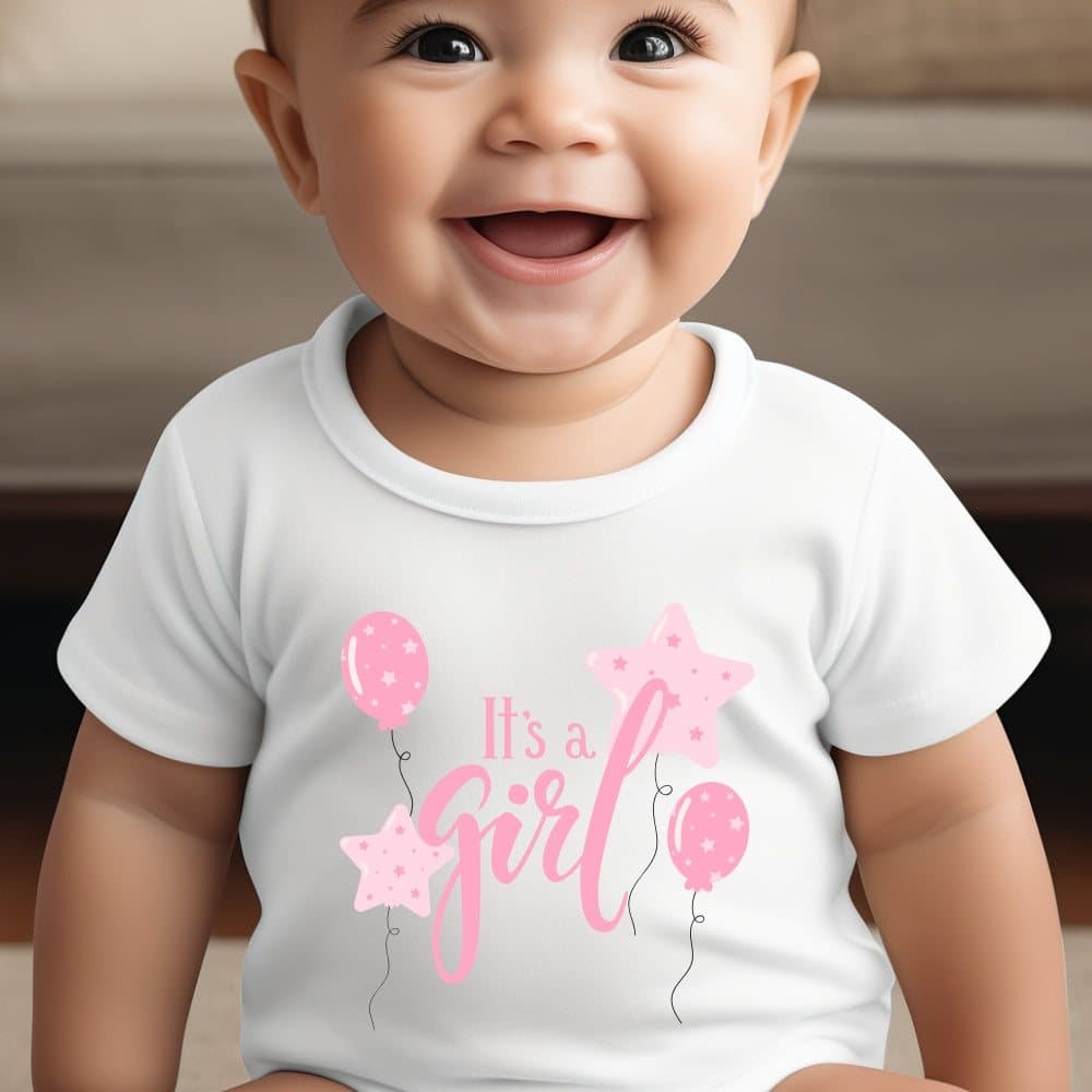 Pink It's a Girl personalised baby grow, vest or bib with a name in the design