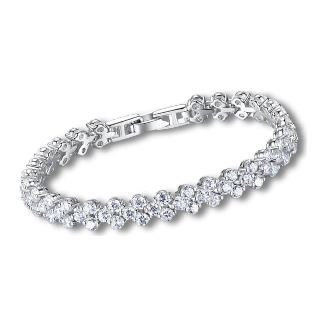 Silver plated bracelet with heart-shaped clusters of diamantes