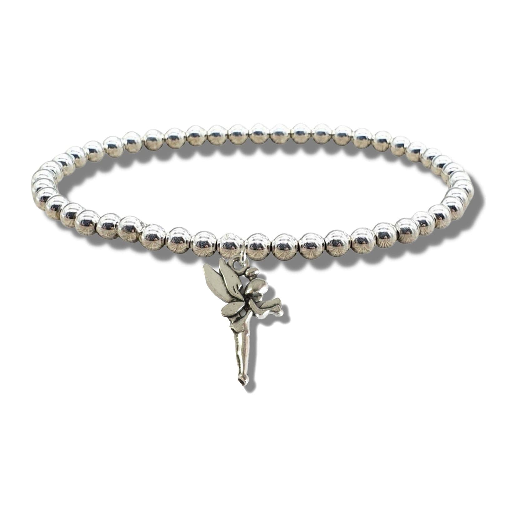 Silver beaded stretch bracelet with a fairy charm