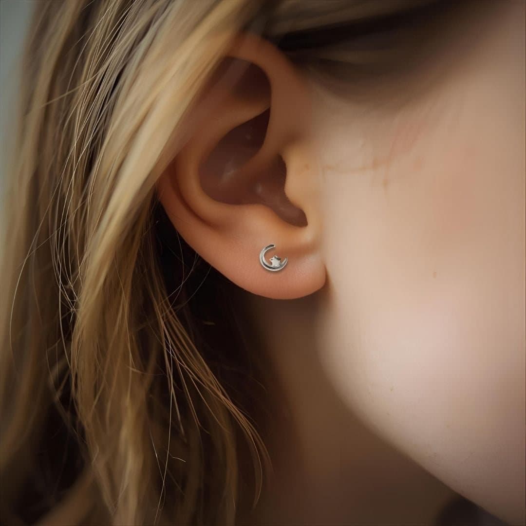 Sterling silver moon and star earrings