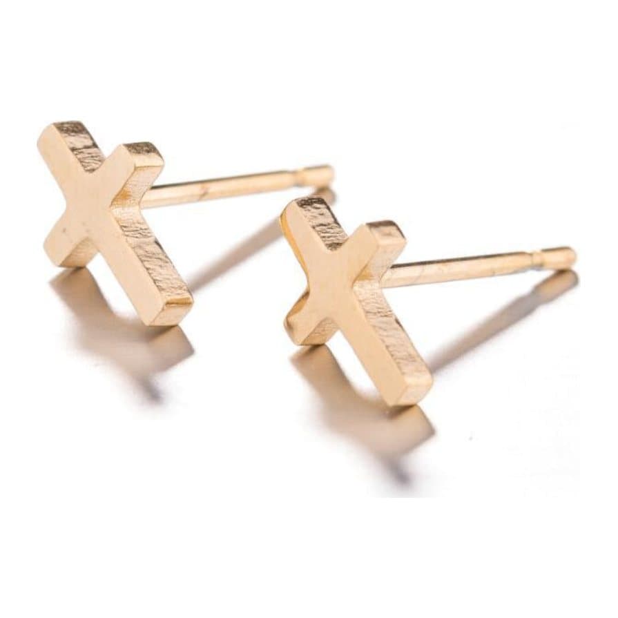 Small gold cross stud earrings, 18K gold plated