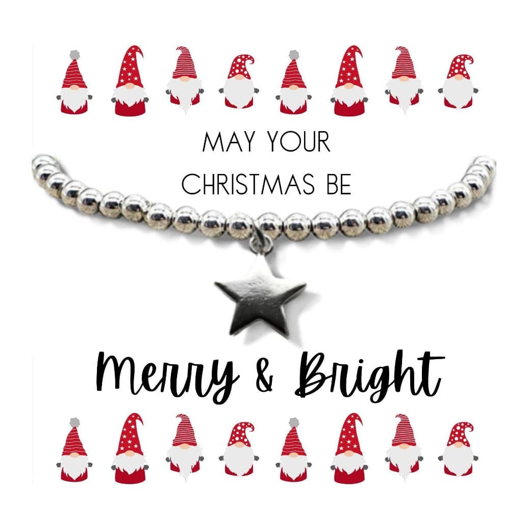 Silver plated star beaded bracelet with a silver plated star charm