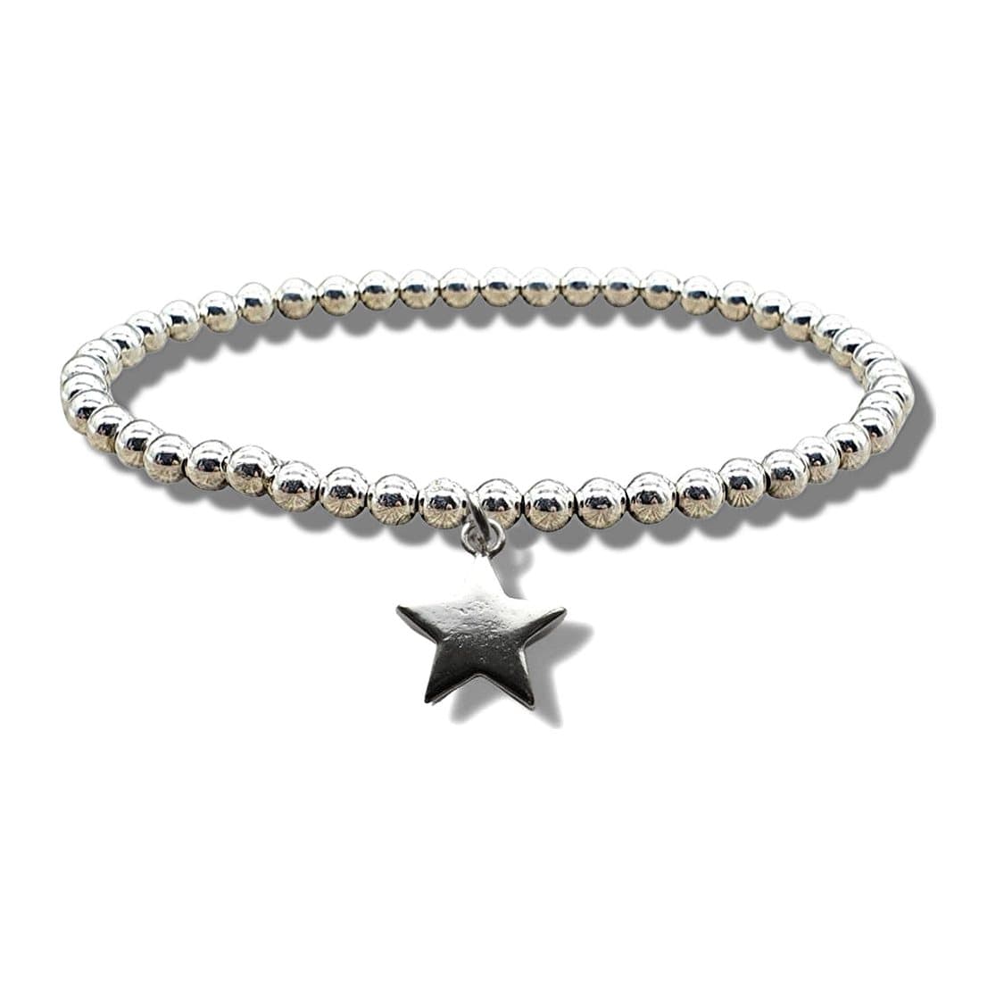 Silver plated beaded stretch bracelet with a silver plated star charm
