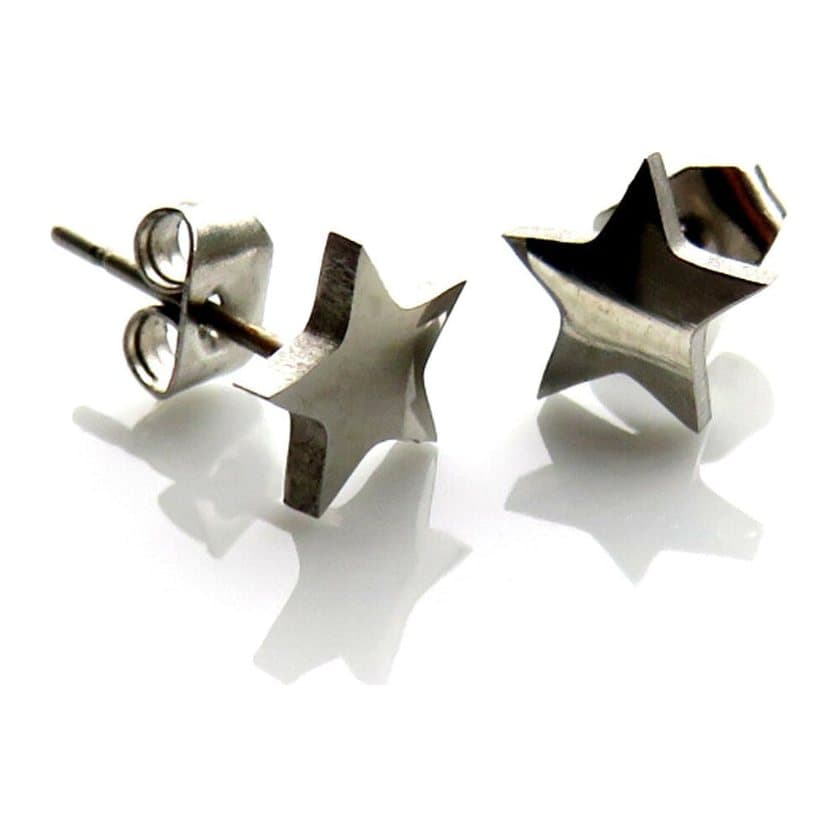 Silver star stud earrings with butterfly backs