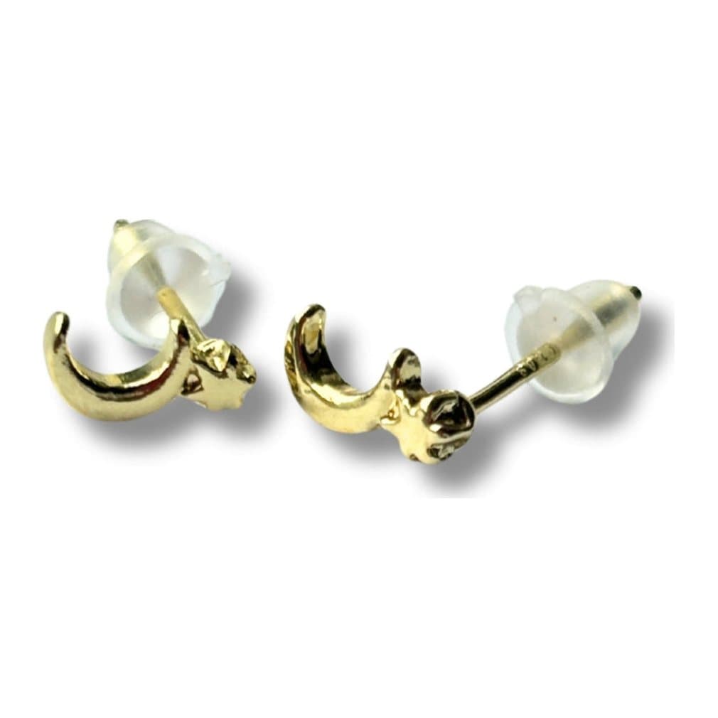 Gold stud earrings with a small moon and star design