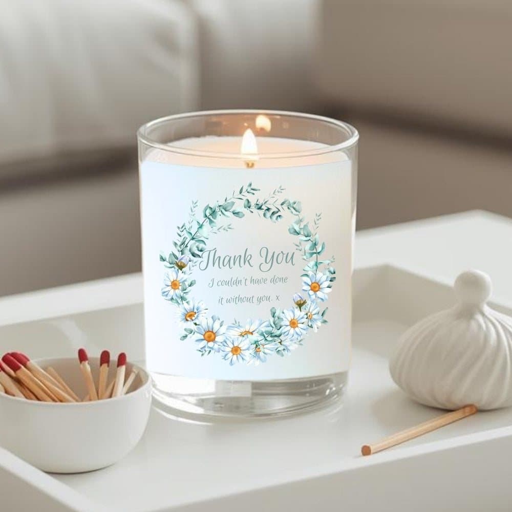 Daisy thank you candle gift set with red foiled chocolate hearts and matches