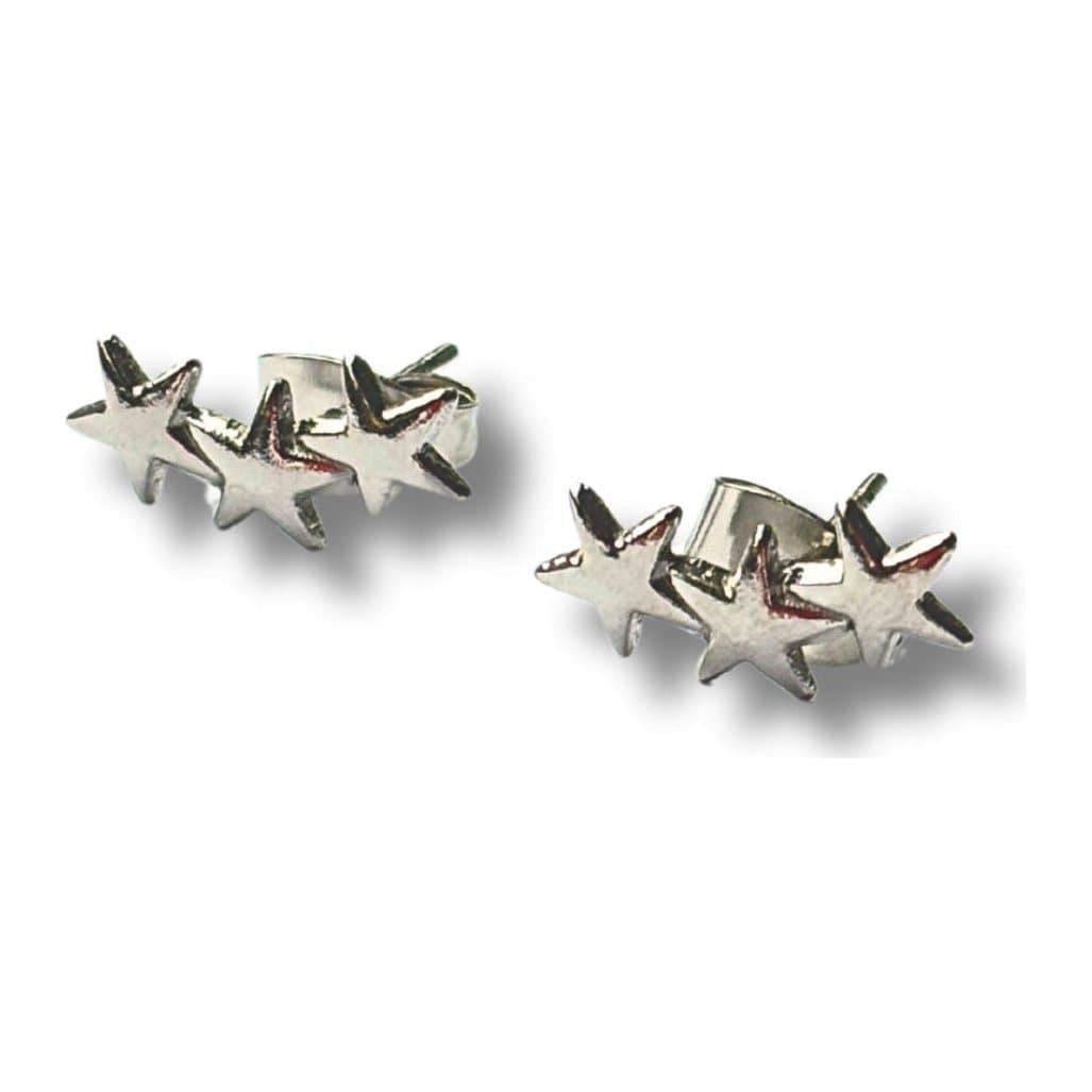 Silver triple star stud earrings in stainless steel