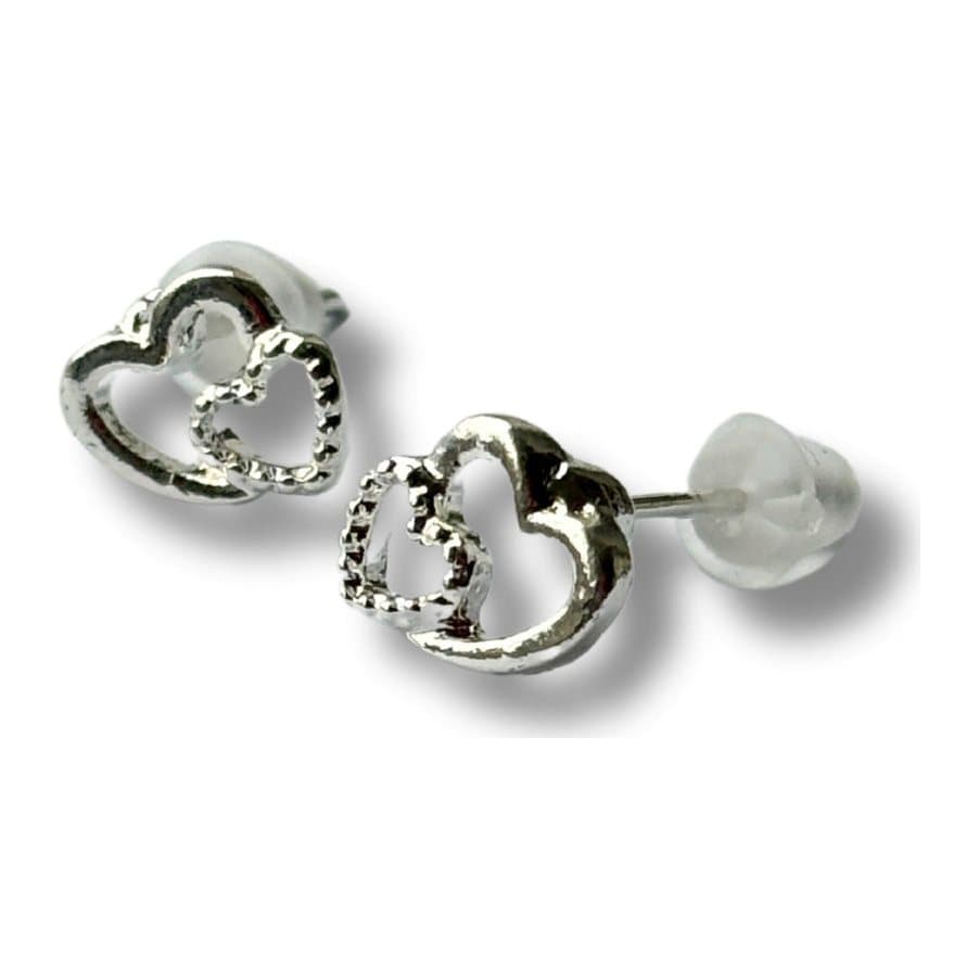 Two Hearts silver stud earrings with a two hearts design