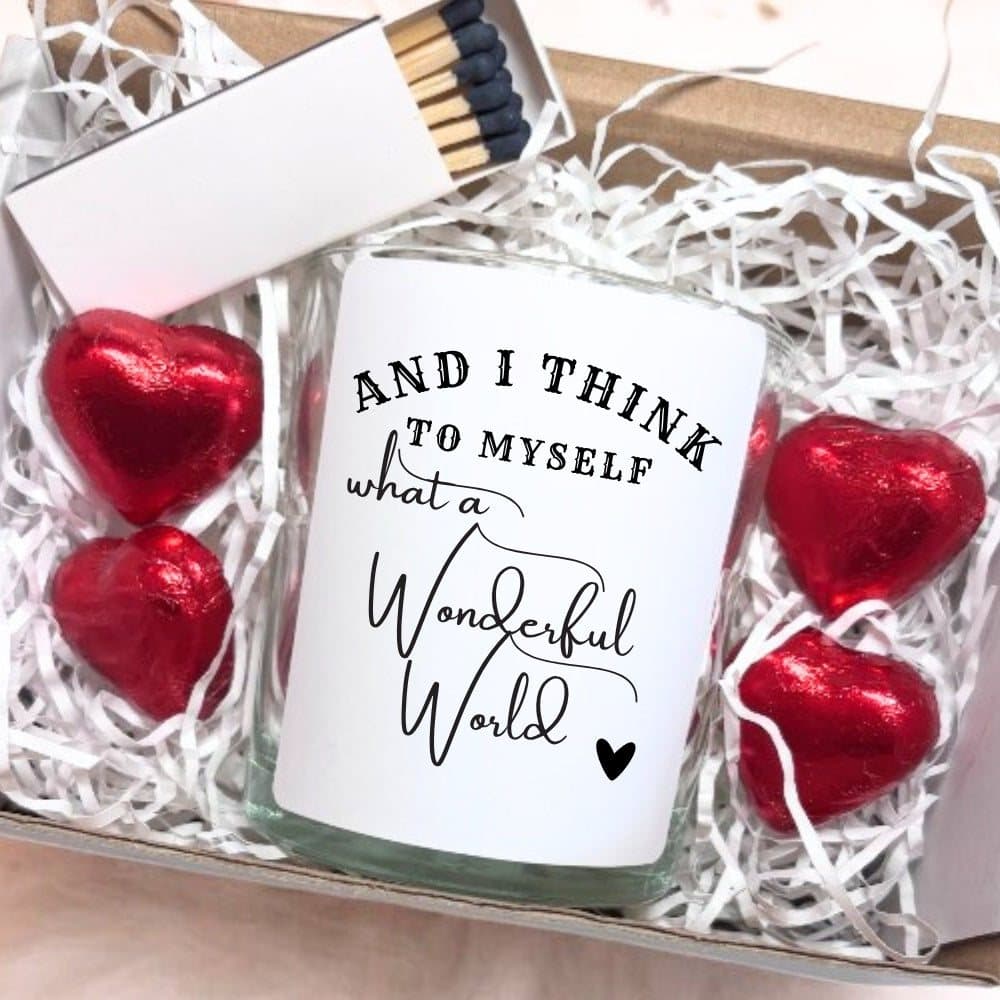 Personalised candle gift set with red foil chocolate hearts and a box of matches